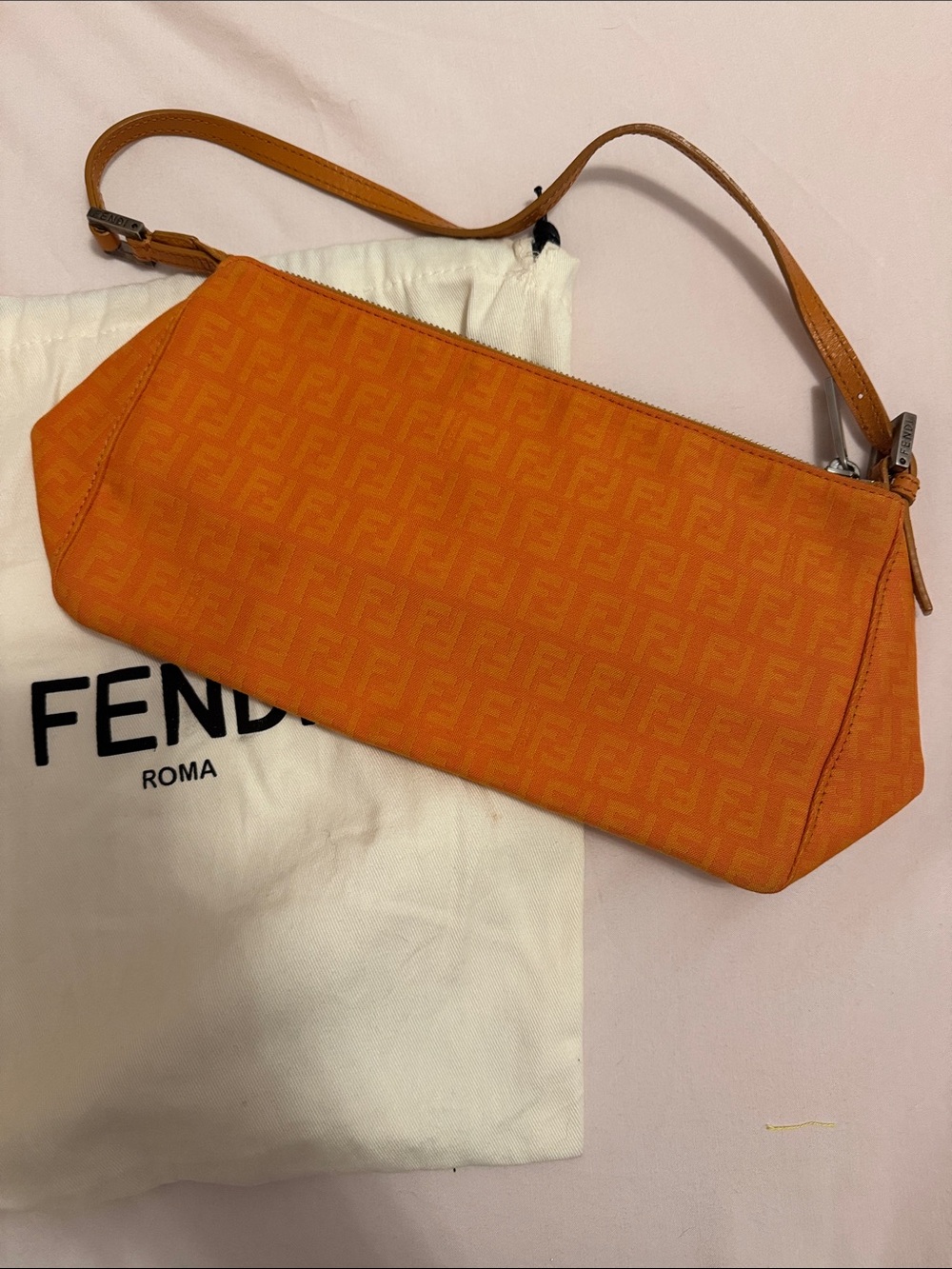 Fendi Orange FF Jacquard Baguette Wristlet